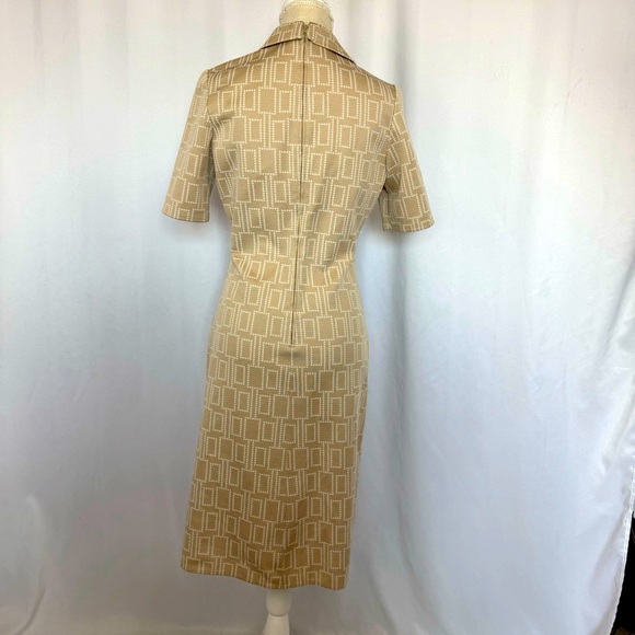 Rare Vintage Dress Knee length Mid Century Modern Pattern Beige Mod 60s M - Picture 3 of 15